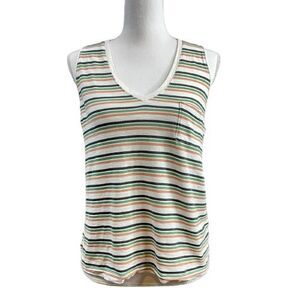 Madewell Women's Whisper Cotton V-Neck Tank Top Size S Roger Stripe J0646
